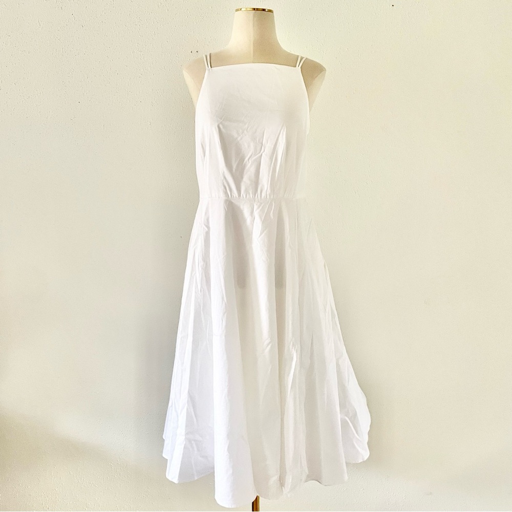 JOIE Women's Size 4 White Cotton Poplin High Neck Sleeveless A-Line Midi Dress S